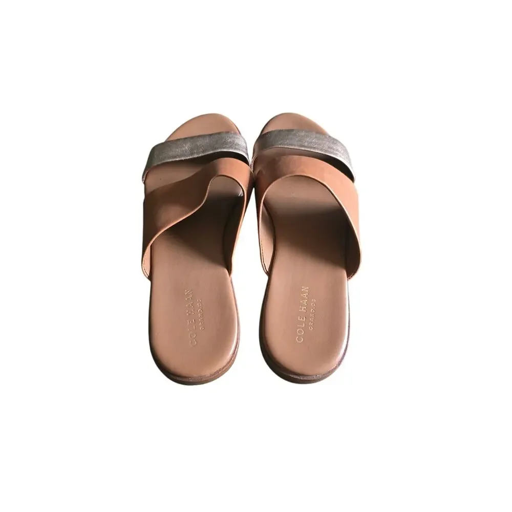 Cole Haan Women's Brown‎ Slip On Embossed Logo Slide Sandals 6.5 Beach Causal